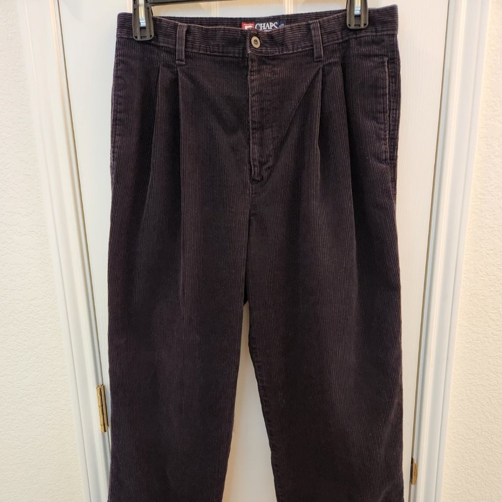 Chaps by Ralph Lauren - corduroy pants - 34x32 - pleated/cuffed - Navy Blue